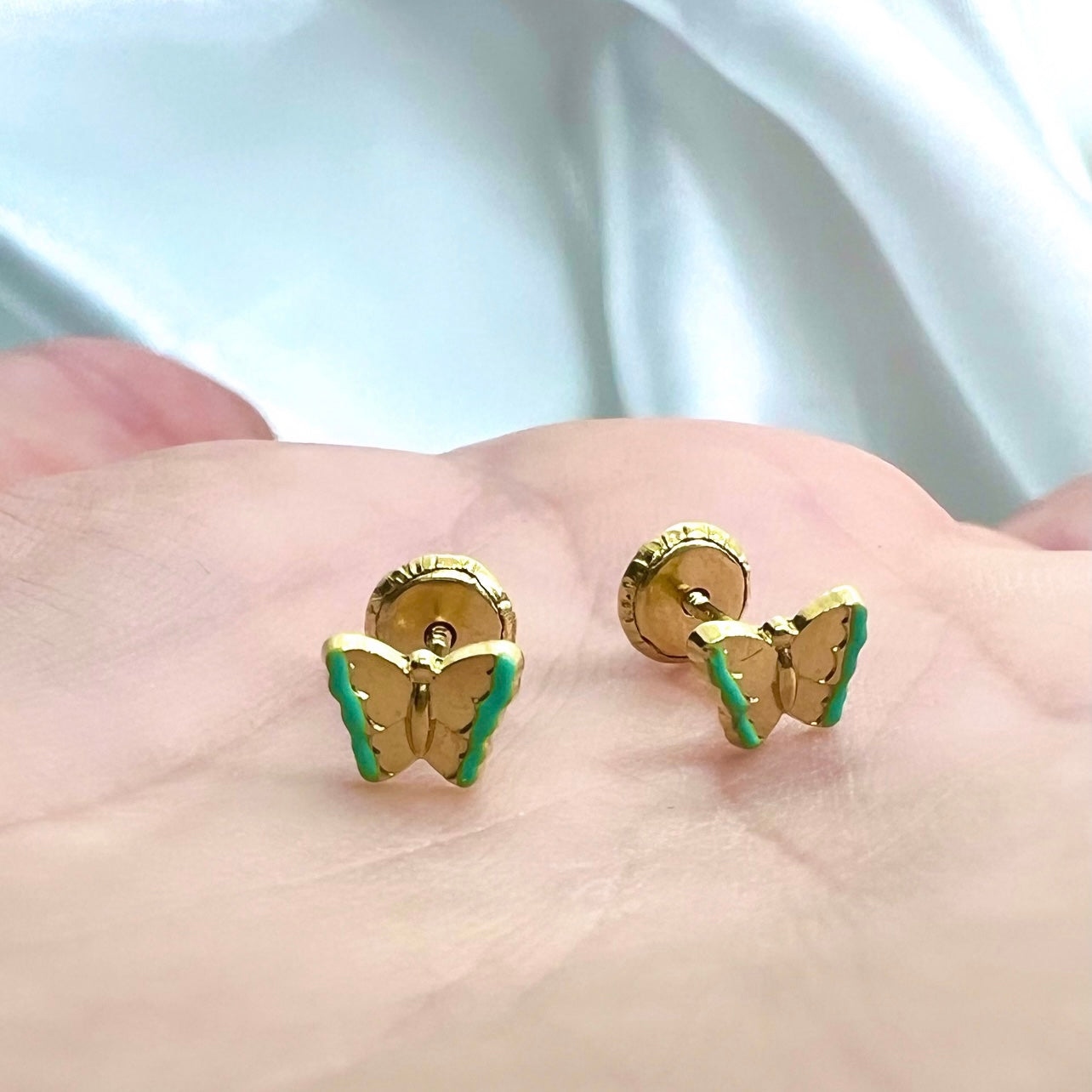 PENDIENTES MARIPOSA Oro 18K y esmalte verde