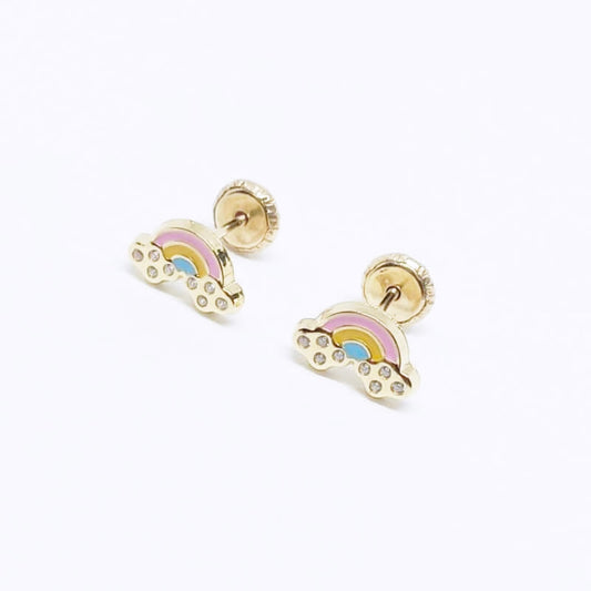 PENDIENTES ARCOÍRIS Oro 18K Circonitas Y Esmalte de colores