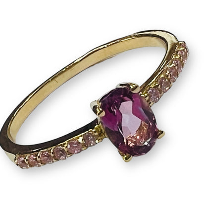 Anillo Oro Amarillo y TOPACIOS ROSA