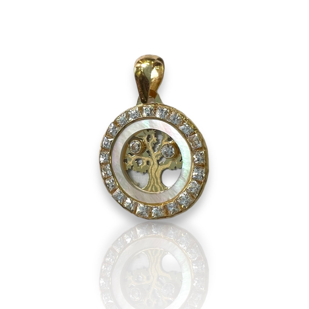 Colgante de Árbol de la Vida con Nácar y Circonitas de Oro Amarillo de 18 k