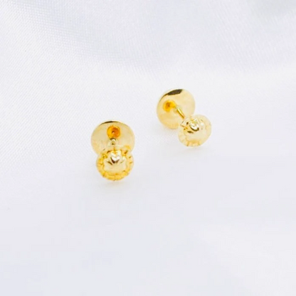 PENDIENTES De ORO 18K niña, Pendientes de ORO Amarillo Media Bola 18k, Oro Amarillo, Bola Oro 18k Labrado, dos modelos: bola redonda o chata