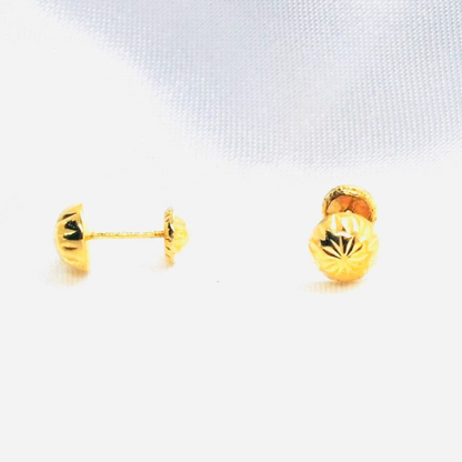 PENDIENTES De ORO 18K niña, Pendientes de ORO Amarillo Media Bola 18k, Oro Amarillo, Bola Oro 18k Labrado, dos modelos: bola redonda o chata