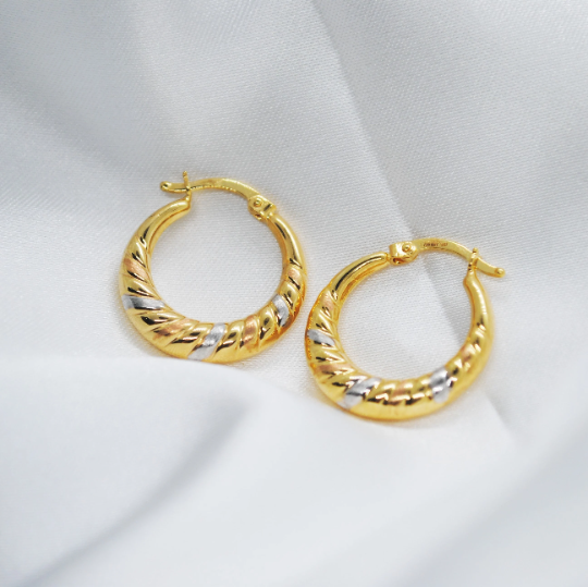 ARGOLLAS De dos ORO 18K, Pendientes de ORO Amarillo y Blanco 18 Kilates, Aros Oro Amarillo Blanco  Mate 18k, Aretes Mujer