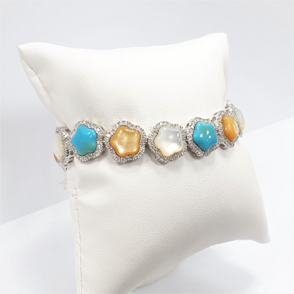 PULSERA de TURQUESA, Diamantes, Madre Perla y Oro de 18k, Pulsera de Diamantes, Turquesas y Madre Perla Nácar, Pulsera de ORO 18k y Piedras