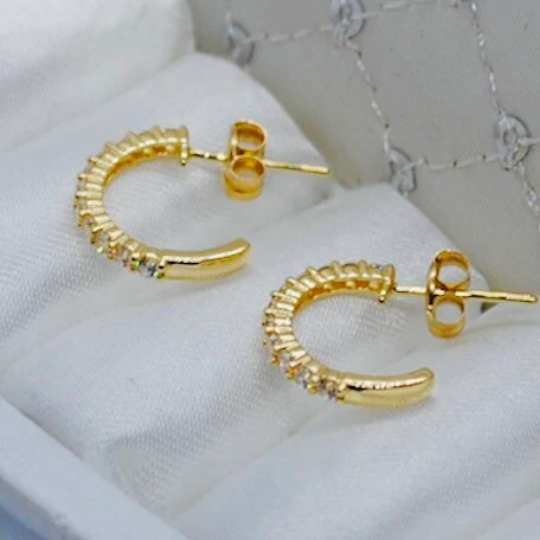 ARGOLLAS De ORO Circonita 18K, Pendientes de ORO Amarillo 18 Kilates, Aros Oro Amarillo 18k, Aretes Zirconita 18 Kilates, Argollas Zirconita