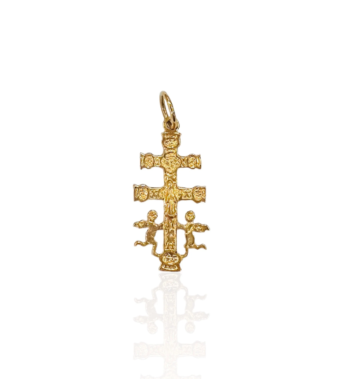 COLGANTE CRUZ de CARAVACA Oro Amarillo 18 kilates (sin relieve), Colgante Cruz latina Oro Amarillo, Crucifijo Oro Amarillo 18 k