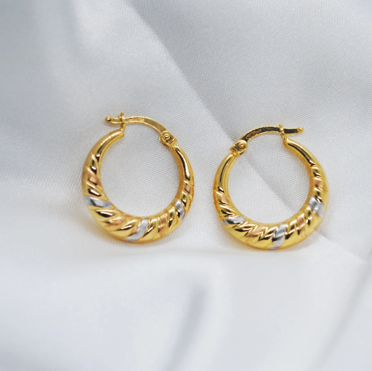 ARGOLLAS De dos ORO 18K, Pendientes de ORO Amarillo y Blanco 18 Kilates, Aros Oro Amarillo Blanco  Mate 18k, Aretes Mujer