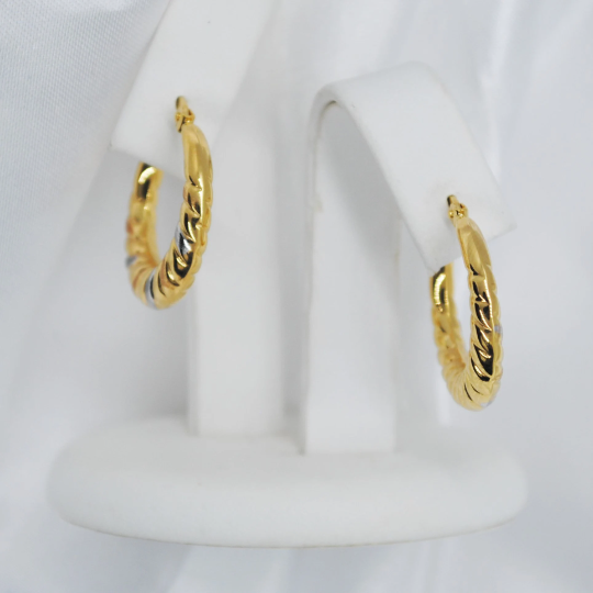 ARGOLLAS De dos ORO 18K, Pendientes de ORO Amarillo y Blanco 18 Kilates, Aros Oro Amarillo Blanco  Mate 18k, Aretes Mujer