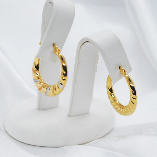 ARGOLLAS De dos ORO 18K, Pendientes de ORO Amarillo y Blanco 18 Kilates, Aros Oro Amarillo Blanco  Mate 18k, Aretes Mujer