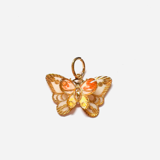 Precioso COLGANTE MARIPOSA en Relieve de Oro Amarillo de 18 kilates, Colgante Oro 18kl, Colgante para cadena de oro, Tres colores diferentes