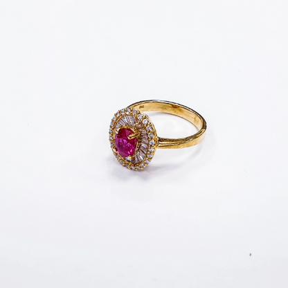 ANILLO RUBÍ 1.80 Kilates Sangre Pichón y DIAMANTES en Oro Amarillo 18k,  Anillo Rubíes y Diamantes Baguettes 0.98K, Anillo Rubi Oscuro