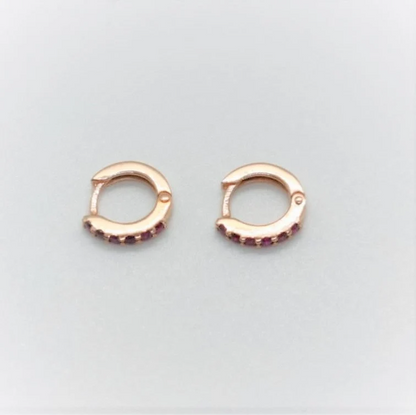 ARGOLLAS de Oro 18K con 12 RUBÍES, Pendientes de ORO Rosa18 Kilates Rubíes, Aros Oro Rosa 18k 12 Rubíes