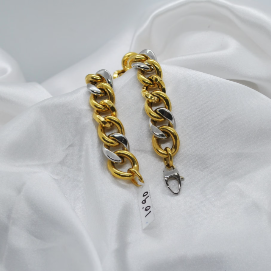 PULSERA de ORO de 18 kilates, pulsera de eslabones, eslabones, pulsera de 20 cm, pulsera de cadena de oro, Oro Blanco y Amarillo de 18 k