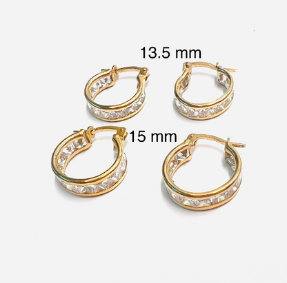 ARGOLLAS De ORO 18K y Circonita, Pendientes de ORO Amarillo 18 Kilates, Pendiente Mujer 18 kl dorado, dos tamaños