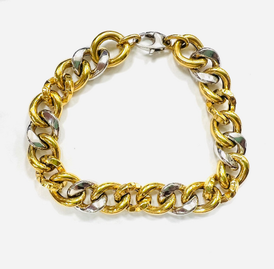 PULSERA de ORO de 18 kilates, pulsera de eslabones, eslabones, pulsera de 20 cm, pulsera de cadena de oro, Oro Blanco y Amarillo de 18 k