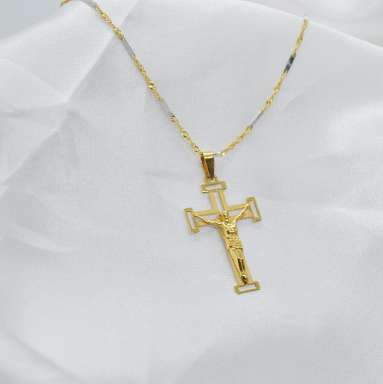 COLGANTE CRUZ de Jesús Oro Amarillo 18 kilates, Colgante Crucifijo Oro Amarillo, Cristo Oro Amarillo 18k, Colgante religioso