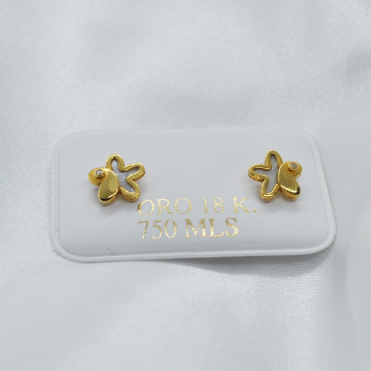 PENDIENTES Flor Circonita De ORO 18K, Pendientes de ORO Amarillo Zirconita 18 Kilates, Pendientes Flor Oro 18Kl, Pendiente Niña Circonitas