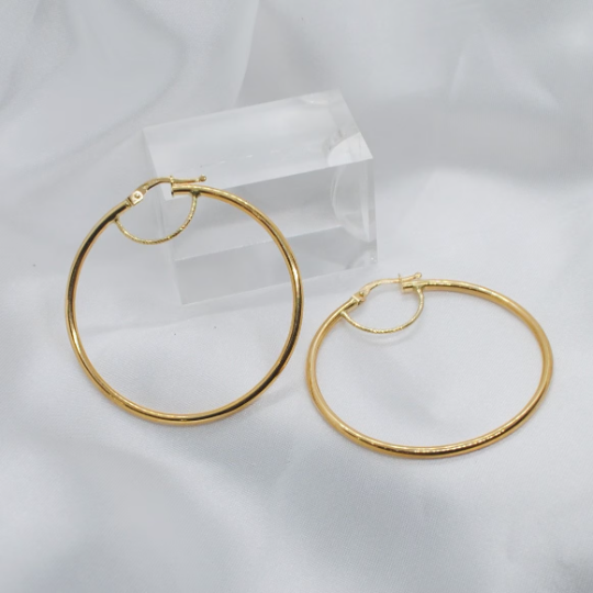 ARGOLLAS De ORO 18K, Pendientes de ORO Amarillo 18 Kilates, Aros Oro Amarillo 18k, dos tamaños, Oro 18 kilates