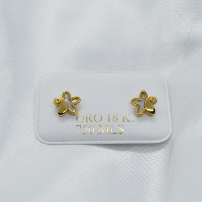 PENDIENTES Flor Circonita De ORO 18K, Pendientes de ORO Amarillo Zirconita 18 Kilates, Pendientes Flor Oro 18Kl, Pendiente Niña Circonitas