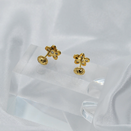 PENDIENTES Flor Circonita De ORO 18K, Pendientes de ORO Amarillo Zirconita 18 Kilates, Pendientes Flor Oro 18Kl, Pendiente Niña Circonitas