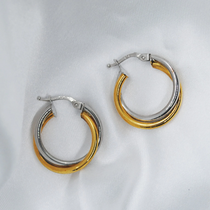 ARGOLLAS De ORO 18K Lisas, Pendientes de ORO Amarillo Blanco 18 Kilates, Aros Oro Lisos 18k, Aretes 18 K, 20mm Diámetro, 2'4gramos, 2 Oros