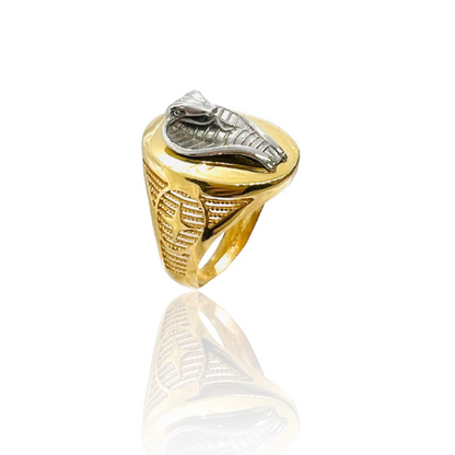 ANILLO SELLO Ovalado Cobra, Anillo Oro 18 Kilates 9.40 Gramos, Sello de Oro Amarillo  y Blanco 18 Kilates, Talla ajustable