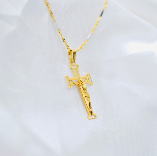 COLGANTE CRUZ de Jesús Oro Amarillo 18 kilates, Colgante Crucifijo Oro Amarillo, Cristo Oro Amarillo 18k, Colgante religioso