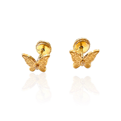 PENDIENTES Niña MARIPOSA  De ORO 18K y Circonita, Pendientes de Oro Amarillo 18, Oro 18k, Pendientes Oro 18, Pendiente Niña 18kl