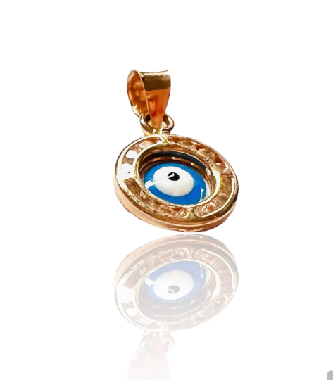 COLGANTE OJO TURCO Oro Amarillo 18 Kilates y Circonitas, Ojo protector, Protección Oro 18 k, Dos modelos: redondo u ovalado