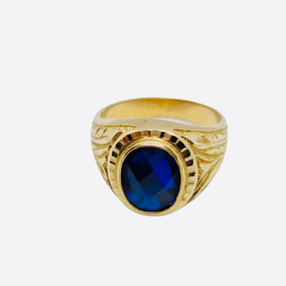 ANILLO SELLO Ovalado TOPACIO Azul Oro Amarillo 18 kilates, Anillo Oro 18k 7'2 Gramos, Sello de Oro Amarillo 18K ,Anillo Sello Oval Caballero