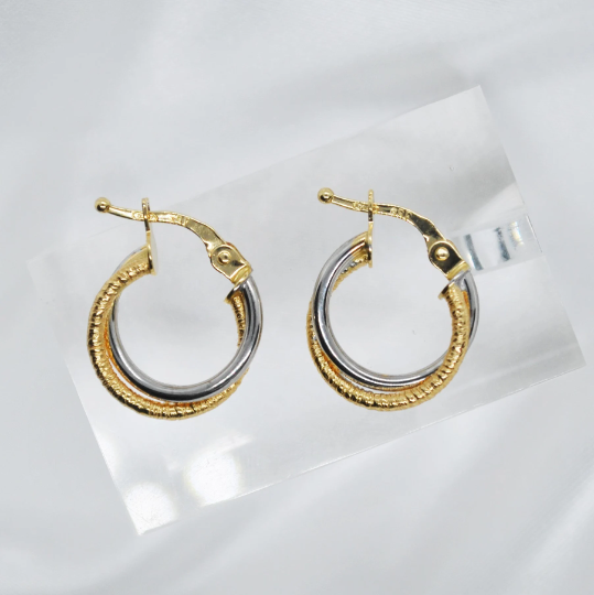 ARGOLLAS De ORO Amarillo y Blanco 18K, Pendientes de ORO, Aros Oro  bicolor 18k, Aretes 18 Kilates, Peso 1.25 gramos