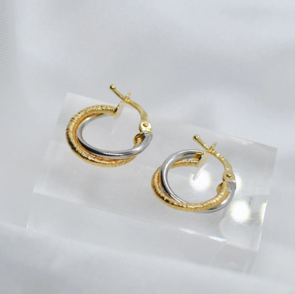 ARGOLLAS De ORO Amarillo y Blanco 18K, Pendientes de ORO, Aros Oro  bicolor 18k, Aretes 18 Kilates, Peso 1.25 gramos