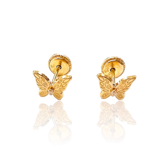 PENDIENTES Niña MARIPOSA  De ORO 18K y Circonita, Pendientes de Oro Amarillo 18, Oro 18k, Pendientes Oro 18, Pendiente Niña 18kl