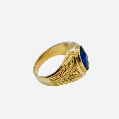 ANILLO SELLO Ovalado TOPACIO Azul Oro Amarillo 18 kilates, Anillo Oro 18k 7'2 Gramos, Sello de Oro Amarillo 18K ,Anillo Sello Oval Caballero