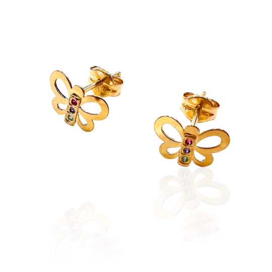 PENDIENTES Niña MARIPOSA  De ORO 18K y Topacios, Pendientes de Oro Amarillo 18, Oro 18k, Pendientes Oro 18, Pendiente Niña 18kl