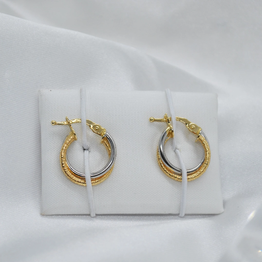 ARGOLLAS De ORO Amarillo y Blanco 18K, Pendientes de ORO, Aros Oro  bicolor 18k, Aretes 18 Kilates, Peso 1.25 gramos