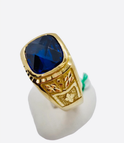 ANILLO SELLO TOPACIO Azul Rectangular Oro Amarillo 18 kilates, Anillo Oro 18k 11'5 Gramos, Sello de Oro Amarillo 18K ,Anillo Sello Caballero