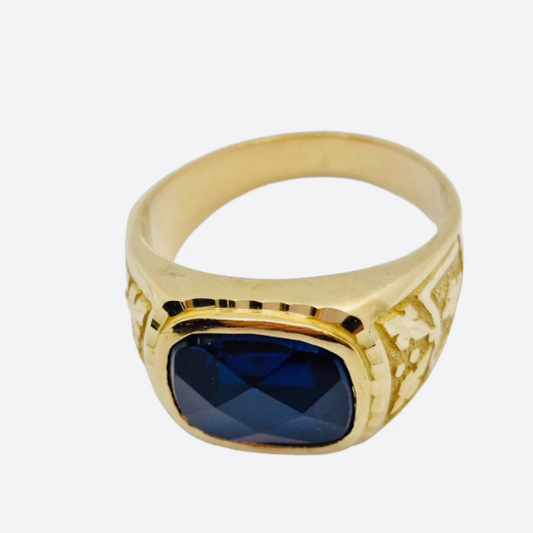 ANILLO SELLO TOPACIO Azul Rectangular Oro Amarillo 18 kilates, Anillo Oro 18k 11'5 Gramos, Sello de Oro Amarillo 18K ,Anillo Sello Caballero