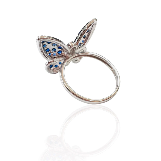 ANILLO MARIPOSA  de Zafiros y Brillantes en Oro Blanco de 18 Kilates, Anillo Original, Anillo Mariposa ajustable a la medida