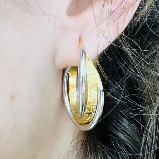 ARGOLLAS Trenzadas de ORO Amarillo y Blanco de 18 Kilates, Pendientes de ORO, Aros Oro 18 kilates, Aretes Oro