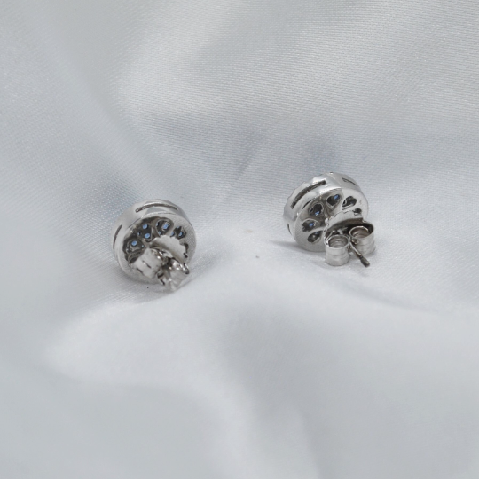 PENDIENTES De Diamantes y Zafiros ORO Blanco 18K, Rosetón de Zafiros con bordes de Diamantes , Oro Diamantes Zafiros , Pendientes mujer