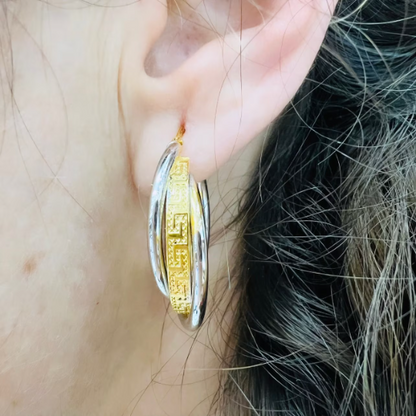 ARGOLLAS Trenzadas de ORO Amarillo y Blanco de 18 Kilates, Pendientes de ORO, Aros Oro 18 kilates, Aretes Oro