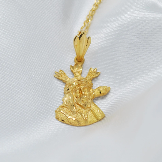 COLGANTE Rostro de CRISTO Oro Amarillo 18 kilates, Colgante Cruz Cara de Jesús 18 k, Cabeza de Jesucristo