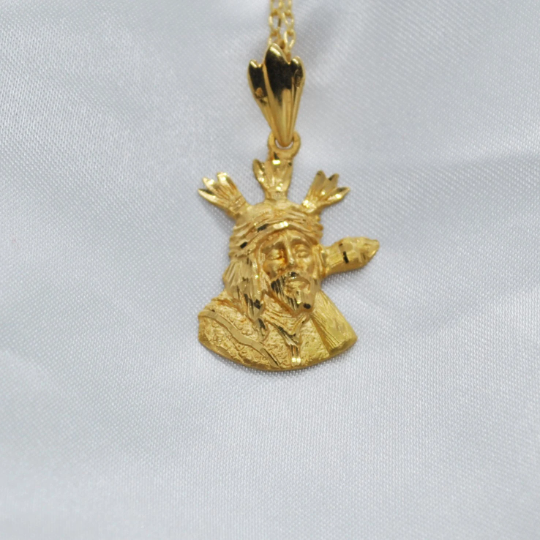 COLGANTE Rostro de CRISTO Oro Amarillo 18 kilates, Colgante Cruz Cara de Jesús 18 k, Cabeza de Jesucristo