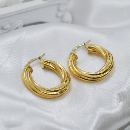 ARGOLLAS Trenzadas en Oro Amarillo de 18 Kilates, Argolla Oro, Aretes Oro, Pendientes 18k, Aros Circulares, 4.5 gramos