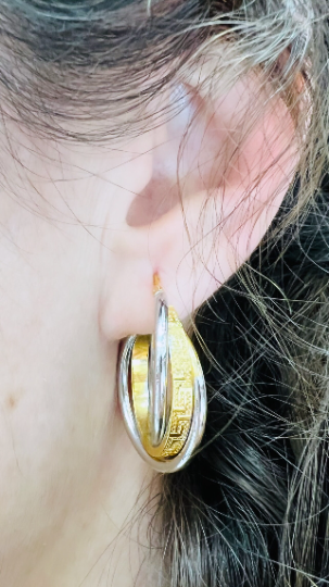 ARGOLLAS Trenzadas de ORO Amarillo y Blanco de 18 Kilates, Pendientes de ORO, Aros Oro 18 kilates, Aretes Oro