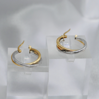 ARGOLLAS De ORO 18K, Pendientes de ORO Amarillo y Blanco de 1'9 gramos  20mm, Aros Oro Amarillo y Blanco entrelazados 18k, Aretes dos Oros