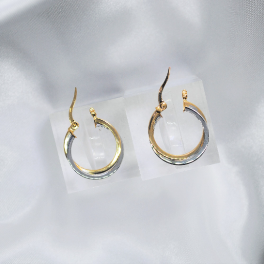 ARGOLLAS De ORO 18K, Pendientes de ORO Amarillo y Blanco de 1'9 gramos  20mm, Aros Oro Amarillo y Blanco entrelazados 18k, Aretes dos Oros