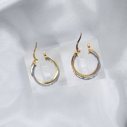 ARGOLLAS De ORO 18K, Pendientes de ORO Amarillo y Blanco de 1'9 gramos  20mm, Aros Oro Amarillo y Blanco entrelazados 18k, Aretes dos Oros