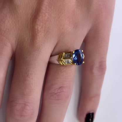 ANILLO BRILLANTES Y ZAFIRO Oro blanco Y Amarillo de 18 kilates